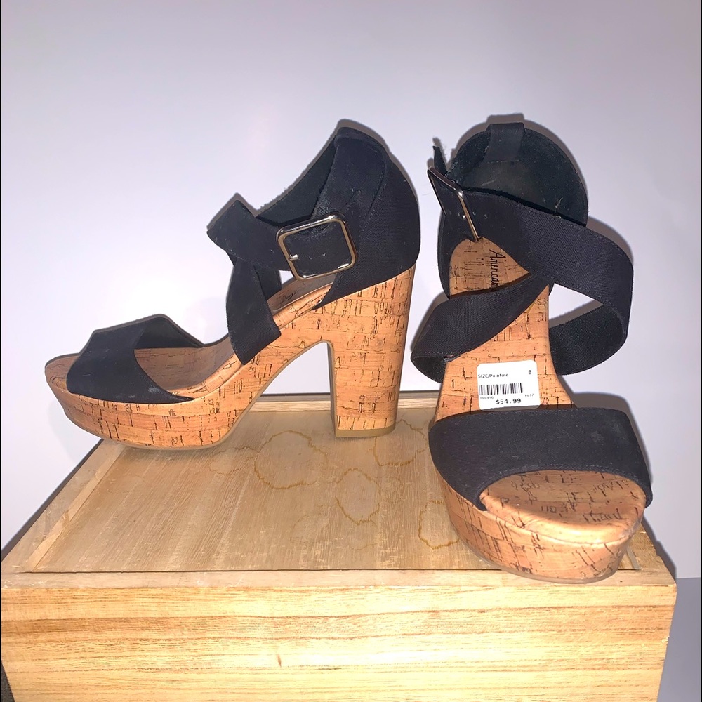 American Eagle By Payless Black Cork Platform Sandals
